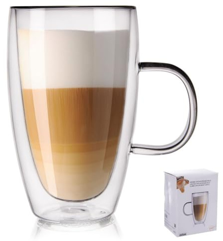 ORION Teglas dubbelväggigt kaffeglas termiskt glas för kaffe latte cappuccino te 430 ml