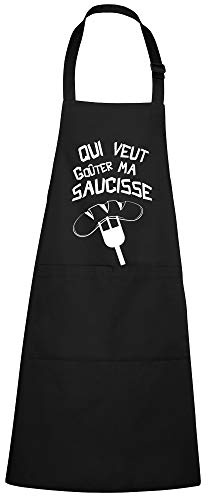 Tip Top Tshirt Tablier - Qui veut goûter ma saucisse - Noir