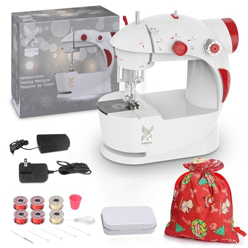 KPCB Sewing Machine with Sewing Accessories, Christmas DIY Bag Material and Finger Guard - Beginner Sewing Machine for Kids Children