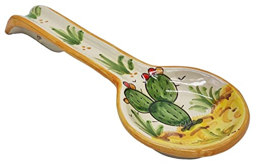 Sicilia Bedda - Poggiamestolo in Ceramica di Caltagirone - Varie Fantasie - Prodotto Autentico Dipinto a Mano (Ficodindia)