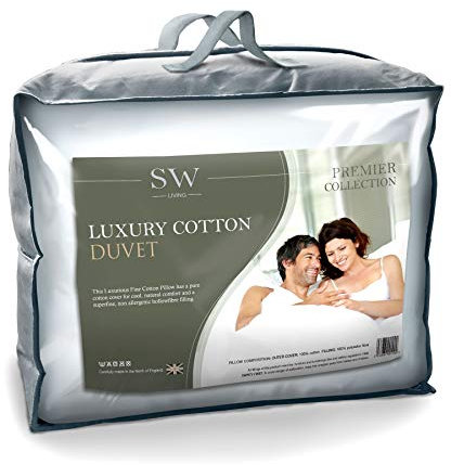 SW Living 100% Luxury Fine Cotton 16.5 Tog Extra Warm Cosy Double Bed Size Soft Hollowfibre Heavy Winter Duvet Quilt UK Made (200cm x 200cm) In Zipper Bag By Littens