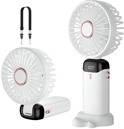Rafada Mini Portable USB Rechargeable Fan, 5 Speeds with Lanyard and Base, Built-in 4200mAh Battery, Foldable for Office, Outdoor, Home, School