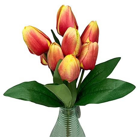 FloristryWarehouse Bouquet de tulipes imitation soie 9 têtes 44 cm de haut Pêche