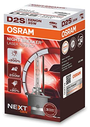OSRAM XENARC NIGHT BREAKER LASER D2S Next Generation, +200% di luce, bulbo HID allo xeno, lampada a scarica, 66240XNN, scatola pieghevole (1 lampada)