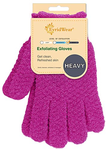 Evridwear Exfoliating Gloves Double Texture Shower Spa Massage Body Exfoliating Dead Skin Cell Gloves with Hanging Loop (1 Pair Innuendo Heavy Glove)