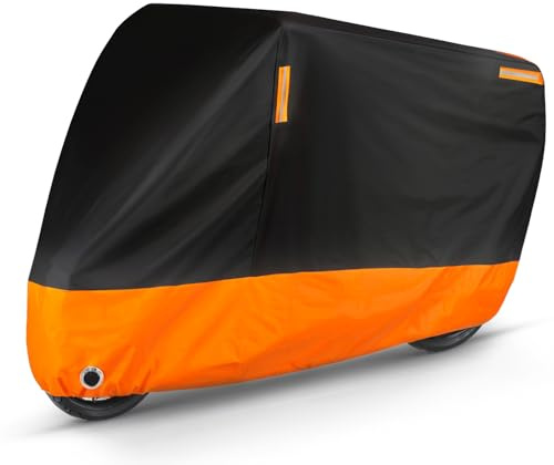 Puroma Motorcycle Cover Heavy Duty Scooter Cover Waterproof Outdoor All Season Universal Weather Quality Protection with Night Reflective, Lock Holes and Storage Bag Fits up to 97 Motorcycle Vehicle