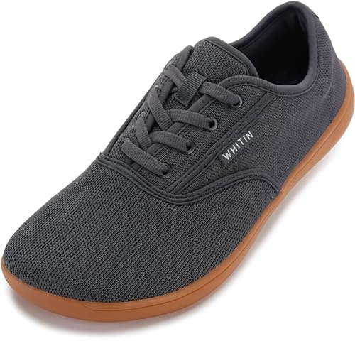 WHITIN Men's Extra Wide Knit Barefoot Shoes Zero Drop Sole Minimalist Width Toe Box Size 9.5 9.5W Minimus Tennis Gym Width Walking Sneaker Grey Gum 43