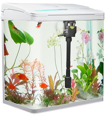 VIALIA Aquarium Komplettset mit LED-Beleuchtung, Pumpe und Filter, 38x24x43 cm, 30 Liter, Weiß, Glasbecken für Fische und Wasserpflanzen
