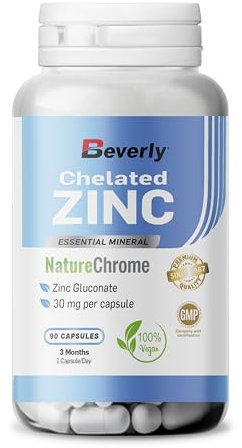 Beverly Zinc - Puro Gluconato de Zinc - 90 cápsulas vegetales con 30 mg por cápsula - 90 Servicios - Para el pelo, piel, uñas y sistema inmunitario