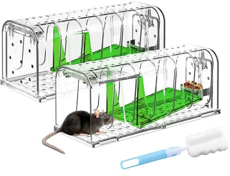 MEKEET 2 X Humane mouse Traps for Indoor & Outdoor, Pets and Children Friendly, Reusable Rodent Mice Trap Includes Cleaning Brush, Duty Pest Trap for Catch Alive Field Mouse Rodent Control