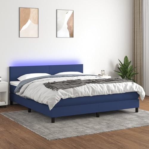qohoio Boxspringbett mit Matratze & LED Bett Boxspringbett Bett Mit Matratze Polsterbett Schlafzimmer MöBel Blau 160x200 cm Stoff