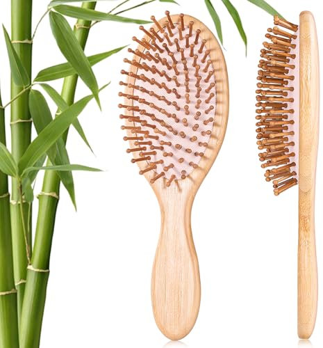 Spazzola per capelli in bambù per la crescita dei capelli, spazzola rotonda in bambù naturale per massaggiare il cuoio capelluto, manico ergonomico, spazzole per capelli in legno per donne e uomini