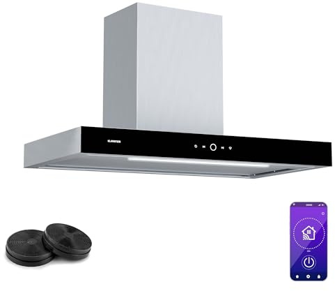 Klarstein SmartEdge Cooker Hood - 90cm Kitchen Extractor, WiFi & Touch Control, 530 m³/h Air Flow, A+ Energy Efficiency, Quiet 34 dB, LED Lighting, Stainless Steel, Exhaust & Recirculating