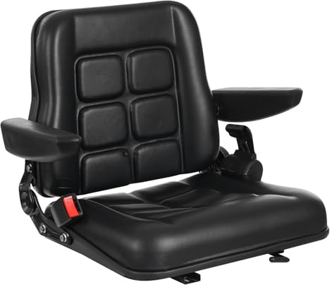 Qussse Seggiolino universale per carrello elevatore, sedile trattore con cintura di sicurezza, sedile regolabile in pelle di PVC, sedile del carrello elevatore fino a 100 kg, sedile