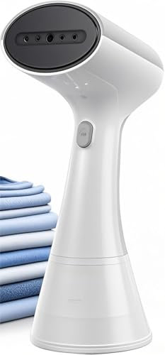 OLAYMEY Ferro da Stiro Verticale 1000W, Stiratore Verticale 20S Riscaldamento Rapido Togliere le Pieghe con Pulsante Vapore, Ferro da Stiro Viaggio da Vapore, 220ml, Bianco