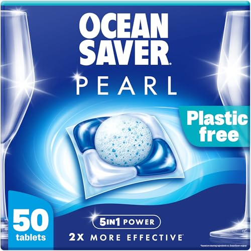 OceanSaver Pearl 5-in-1 Power Eco-Friendly Dishwasher Tablets - Pack of 50 | All-in-One Non-Toxic & Plastic Free Dish Washing Tablets for Sustainable Cleaning | 2x More Effective Cleaning
