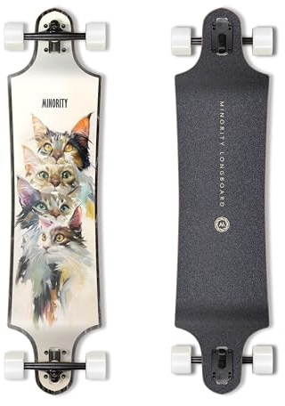 MINORITY Downhill Maple Longboard | 40-inch Drop Trough Deck | Made for Cruising Urban Commuting Ride (Kitty)