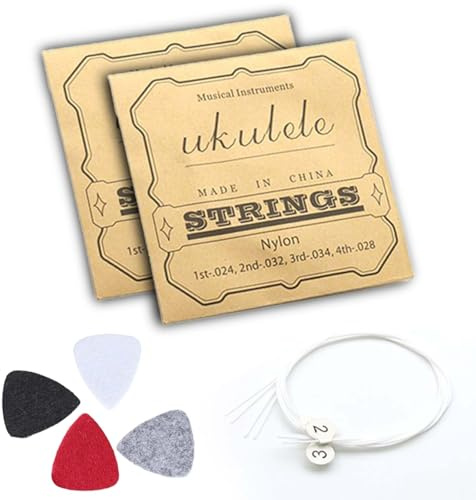 2 Sets Nylon Ukulele Strings with 4 White Felt Picks - Universal Replacement Strings for Soprano & Concert Ukes, Classical Ukulele Musical Instrument Accessories