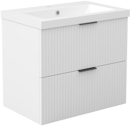 AICA Ensemble Meuble Salle de Bain 60cm avec Simple Vasque - 2 tiroirs Meuble Blanc