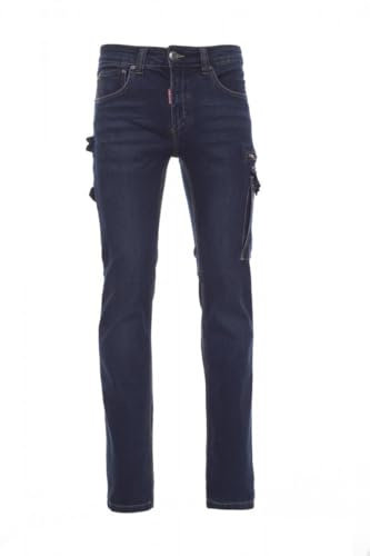 Payper West Pantaloni da Lavoro da Uomo Jeans Denim Misto Cotone Multi Tasche Laterali Porta Metro Stone Wash (IT, Numero, 46, Regular, Regular, Blu Denim)
