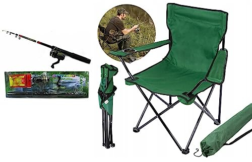 HUKITECH - Profi Angelset - Angel 210 cm - Teleskop Rute - Rolle - Angelstuhl - Zubehör - Filmerangel - Kinderangel - Kinder - Anfänger - Klappstuhl - Getränkehalter