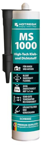 HOTREGA MS 1000 High Tech Kleb- und Dichtstoff | Kartusche | Kleber | Verfuger | Spachtelmasse, Farbe:schwarz