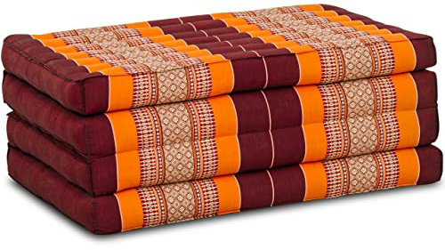 livasia Nachhaltige Klappmatratze aus Kapok - 200x80x8cm - Gästematratze, Faltbare Matratze für Van, ökologische Yogamatte, klappbares Gästebett, Liege für Garten und Balkon (Orange)
