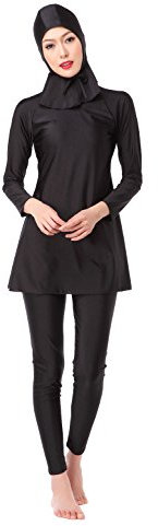 CaptainSwim Frauen Muslimischen Badeanzug Vollabdeckung Modest Badebekleidung islamischen Hijab Burkini Badeanzug (DE/NL/SE/PL, Alphanumerisch, XL, Regular, Regular, Schlanke Mädels, Schwarz)