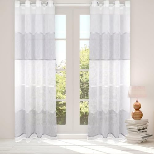heimtexland® - Cortina con ojales y rayas transversales, aspecto náutico de lino natural, 245 x 140 cm, con certificado Ökotex, estilo casa de campo nórdica, tipo 562