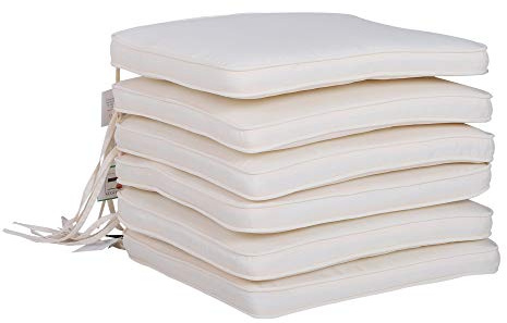 Outsunny Lot de 6 Coussins de Chaise de Jardin avec Attaches, 42 x 42 cm, pour Chaise de Salle à Manger, Blanc crème