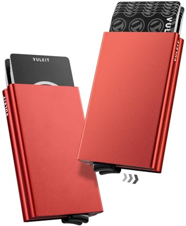 VULKIT Tarjeteros Metalico Doble Tarjetero Hombre RFID Bloqueo Porta Tarjetas Protector Funda Tarjeta Credito hasta 10 Tarjetas, Rojo
