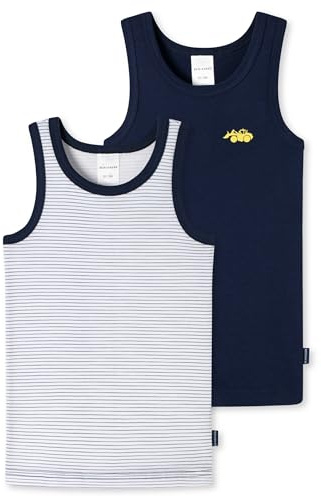 Schiesser Boys' 2 Pack Undershirt Fine Rib 100% Organic Cotton Size 92 to 140