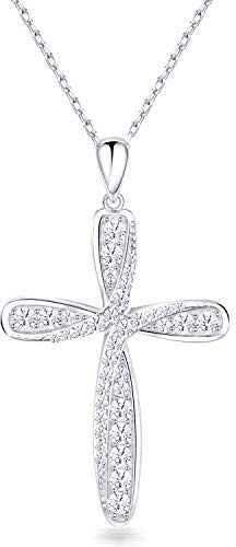 NINAMAID Kreuz Halskette für Frauen - 925 Sterling Silber Schmuck Anhänger - Damen Weihnachtsgeschenke für Mutter Ehefrau Mit 5A Zirkonia