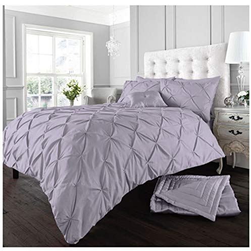GC GAVENO CAVAILIA Alford Pinch Pleat Pintuck Duvet Cover Set Bedding With Pillow Cases Pack Of 2, Double Iris-Lilac Bedset, 3 Pieces