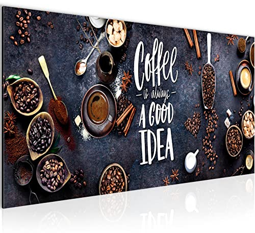 Runa Art Wandbild Küche Kaffee 1 Teilig 100 x 40 cm Modern Bild auf Vlies Leinwand Coffee Esszimmer Esszimmer Küchenbilder Grau Braun 041812a