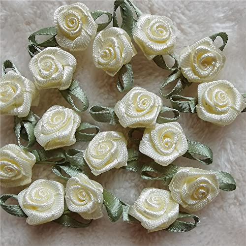 100 st 25 mm x 15 mm flerfärgade mini rosblommor satinband rosetter applikationer gör-det-själv sömnad hantverk tillbehör bröllop brud gåva dekoration (aprios)
