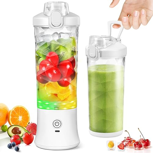 Mixeur portable pour smoothie, Blender Mixeur avec 600 ml de grande capacité et batterie 4000 mAh, 6 lames 3D et IPx67 étanche, moteur 270 W pour faire des milkshakes et smoothies
