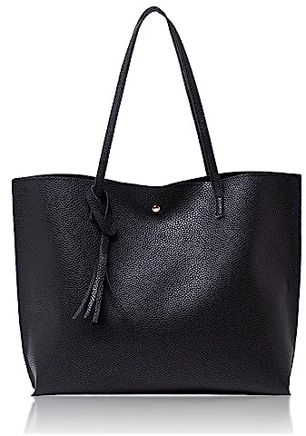 MUNSKT Black Tote Bag for Ladies, Soft Leather Large Capacity Waterproof Modern Handbag with Inner Pocket for Work School Shopping Leisure