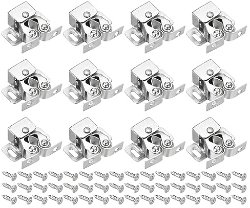 QUARKZMAN 24 Juegos Doble Rodillo Cierre Gabinete Pestillo Herraje Accesorio para Gabinete Alacena Armario Muebles Puerta, Plata