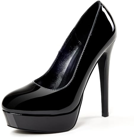 GENSHUO Stilett för kvinnor högklackade platåpatent, 14 cm sexig slip-on plattform klackar hovskor för kvinnor storlek 3,5-8,5 UK