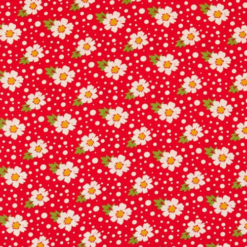 Kt KILOtela - Patchwork-tyg, kreativ sömnad, hantverk, 100 % bomull, tillverkad i Japan, 100 x 110 cm bred, blommor, röd, 1 meter