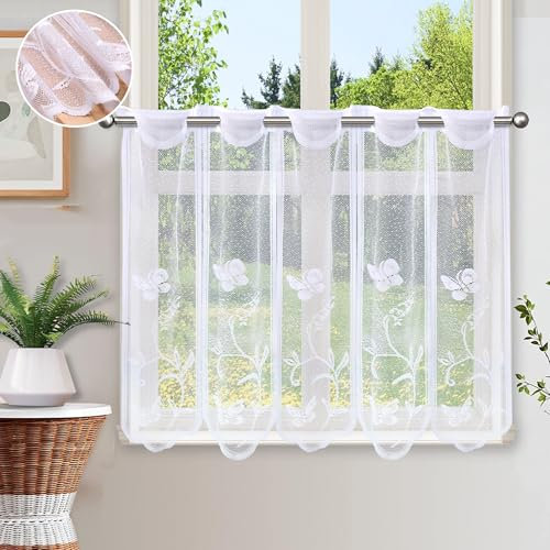 Heveer Tende Corte per Finestre Semitrasparenti Tende Cucina Tende per Interni Tenda per Finestra Tenda Corta per Cucina Piccole Finestre Soggiorno Bagno Bianco 60 x 81cm
