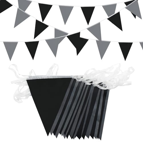 YUHGENWI 20M Bandiere, 52 Pezzi Bandiere in Tessuto Poliestere Impermeabile Bandiere Riutilizzabili Gagliardetto Nero Grigio per Banner per Feste Decorazioni per Feste Compleanno Giardino Esterno