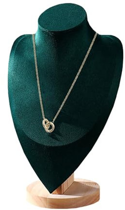 TINGSING Samt-Halskettenständer für Schmuckbüsten, Präsentationsständer mit Holzsockel, Schaufensterpuppe, Anhänger, Kettenhalter, Organizer für Schmuck, Schaufenster, Boutiquen, Messen, groß, grün