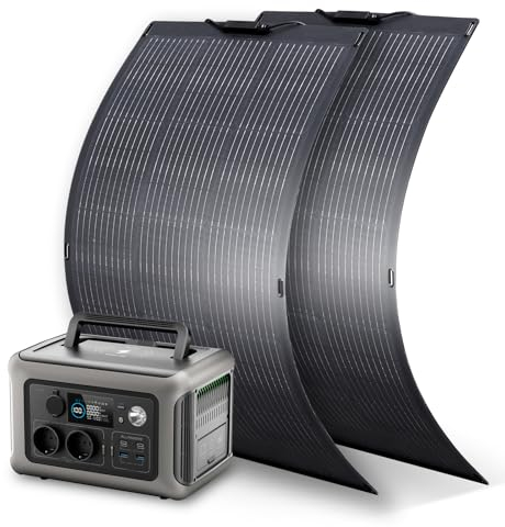 ALLPOWERS Tragbare Powerstation R600 mit 2x 100W Flexibles Solar Panel, 299Wh Solargenerator mit LiFeP04, Schnellladung in 1 Stunde, bis zu 600W Leistung, Balkonkraft für Notstrom/Camping/Wohnmobile