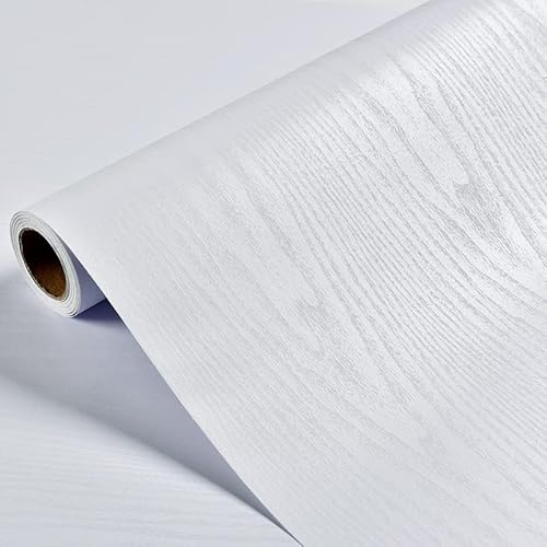 White Wood Wallpaper - White Wood Contact Paper - Peel and Stick Wallpaper Modern – Self-Adhesive Removable Wall paper for Cabinets Countertop Furniture Kitchen Wall, Easy to Clean 17.7”×393” Vinyl