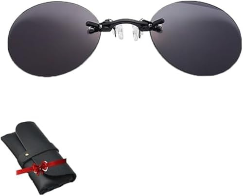 Retro Round Clip 3 Farben glasses on Nase, Fashion Rimless Men Sun glasses, Ultralight Rimless Retro Round Clip on Nose Sunglasses with Leather Box (Black)