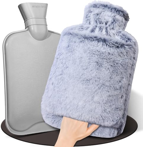HAOCEE Bouillotte Eau Chaude,2L Grande Bouillotte Moelleuse, Bouillottes Avec Poche Kangourou, Bouillotte Chaude Chauffe Main/Ventre/Cou, Bouillote Antifuite (Bleu)