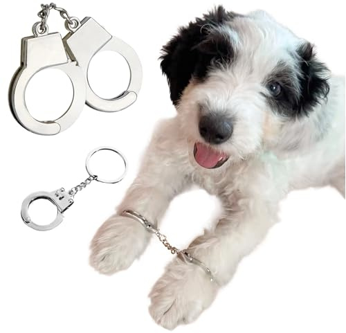 Hund katt handbojor kostym 2-pack mini handbojor set dubbel/enkel manschett designer fest rolig foto rekvisita tillbehör (dubbel/en hand silver, en storlek)
