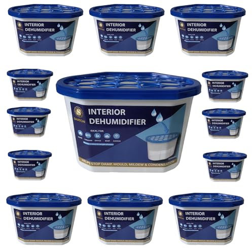 Lot de 10 pots déshumidificateurs absorbeurs d'humidité 500 ml pour la maison, la cuisine, l'armoire, la chambre, la caravane, le bureau, le garage, la salle de bain, bleu